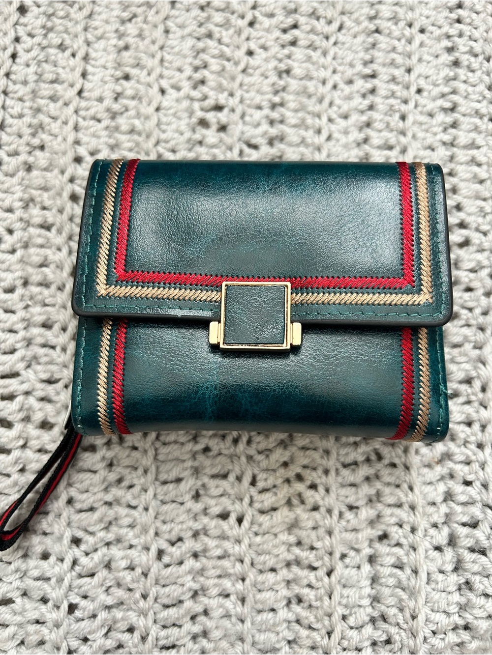 Palay Green RFID blocking Compact Wallet with Red & Tan Trim